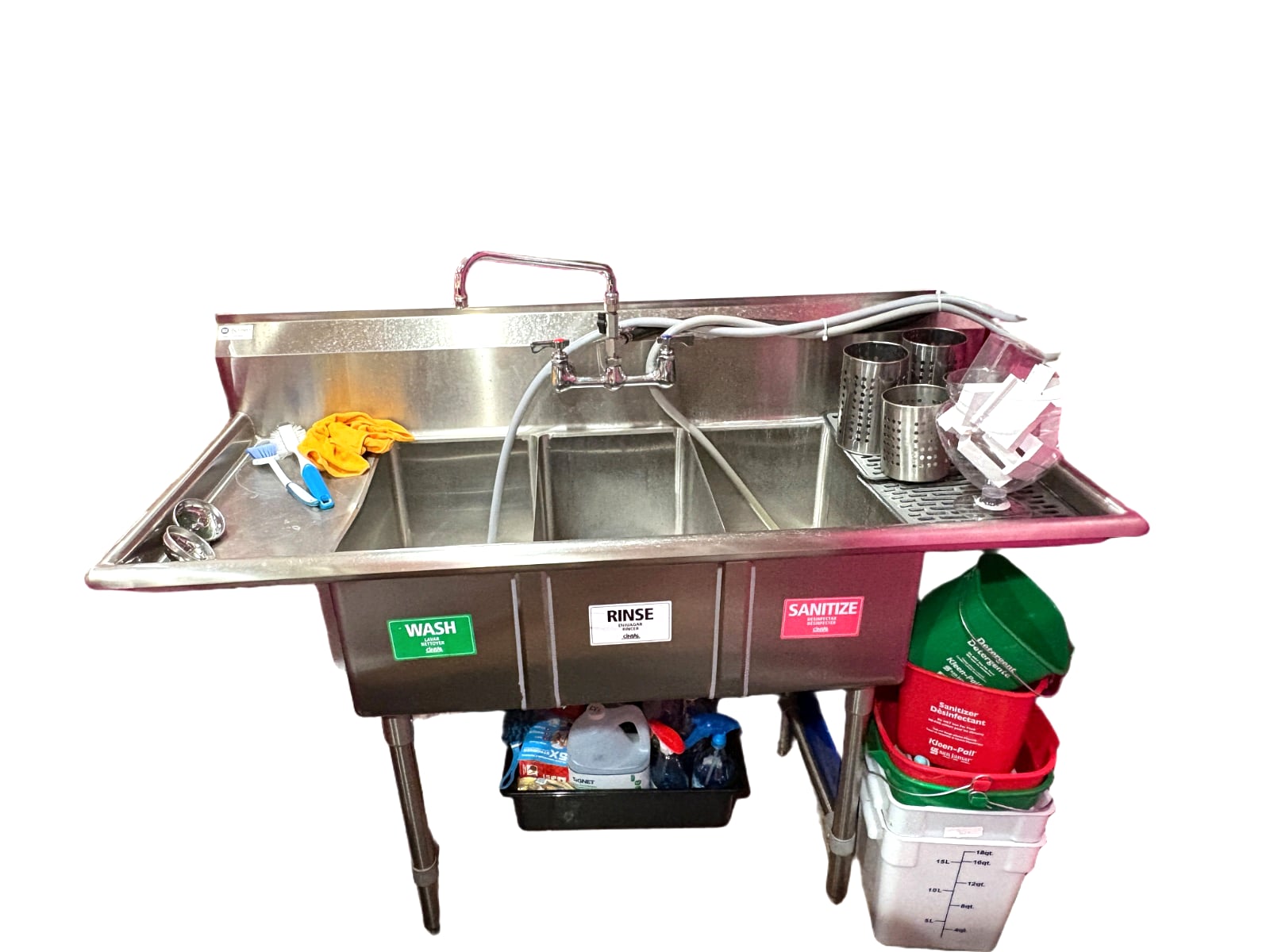 Stainless Steel Three-Compartment Sink