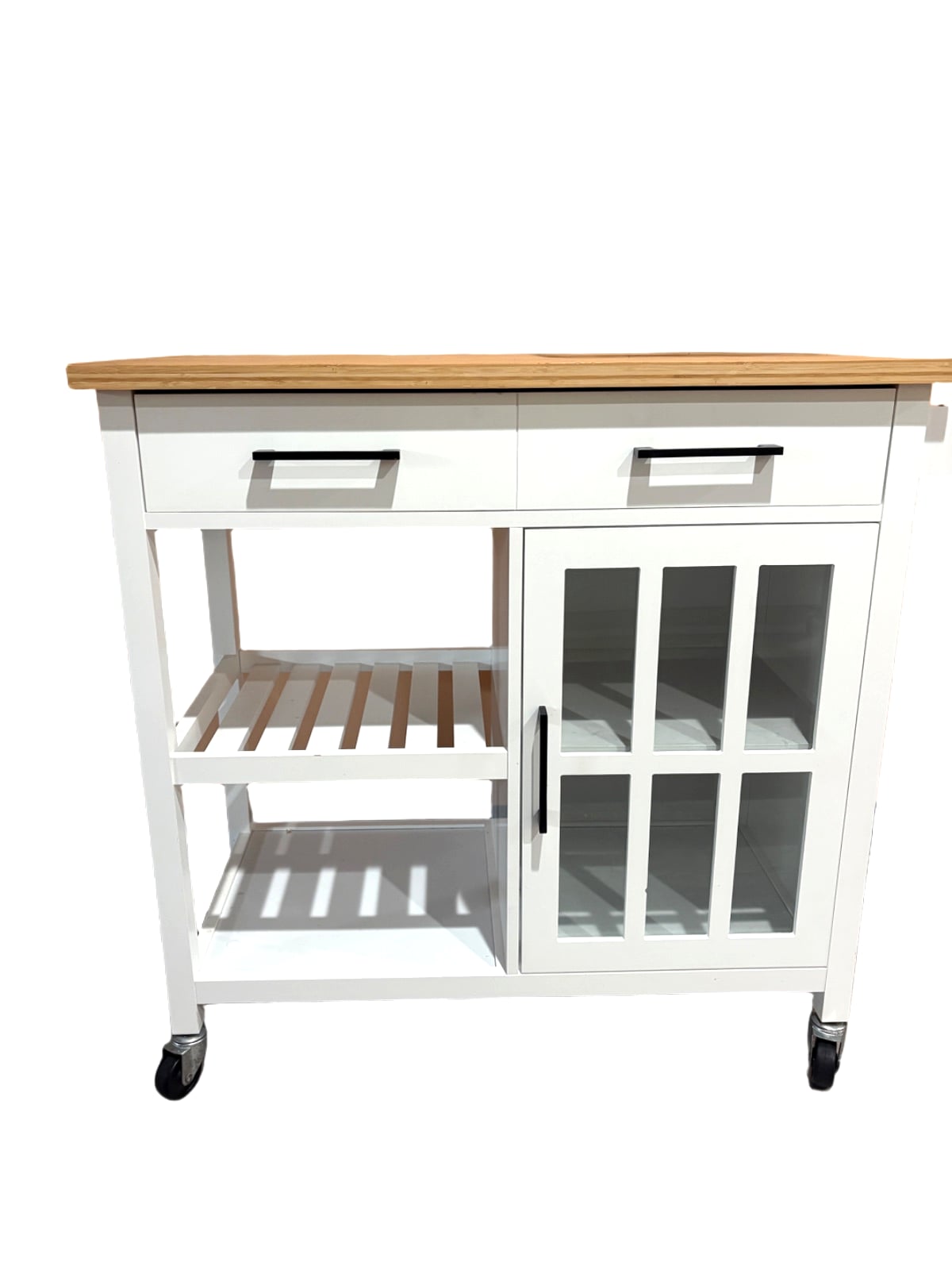 White Kitchen Cart with Wood Top