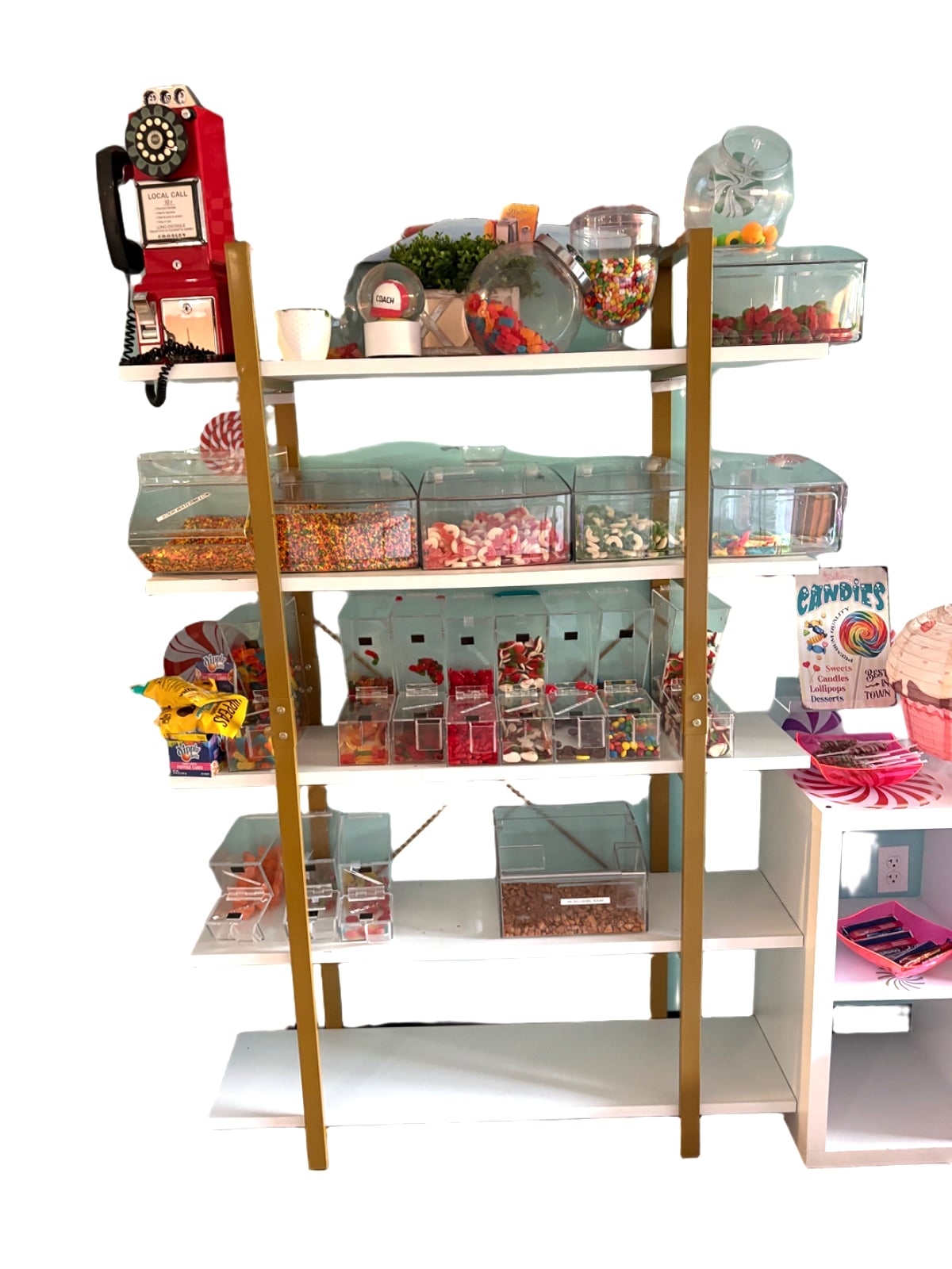 White Display Shelf with Candy Design
