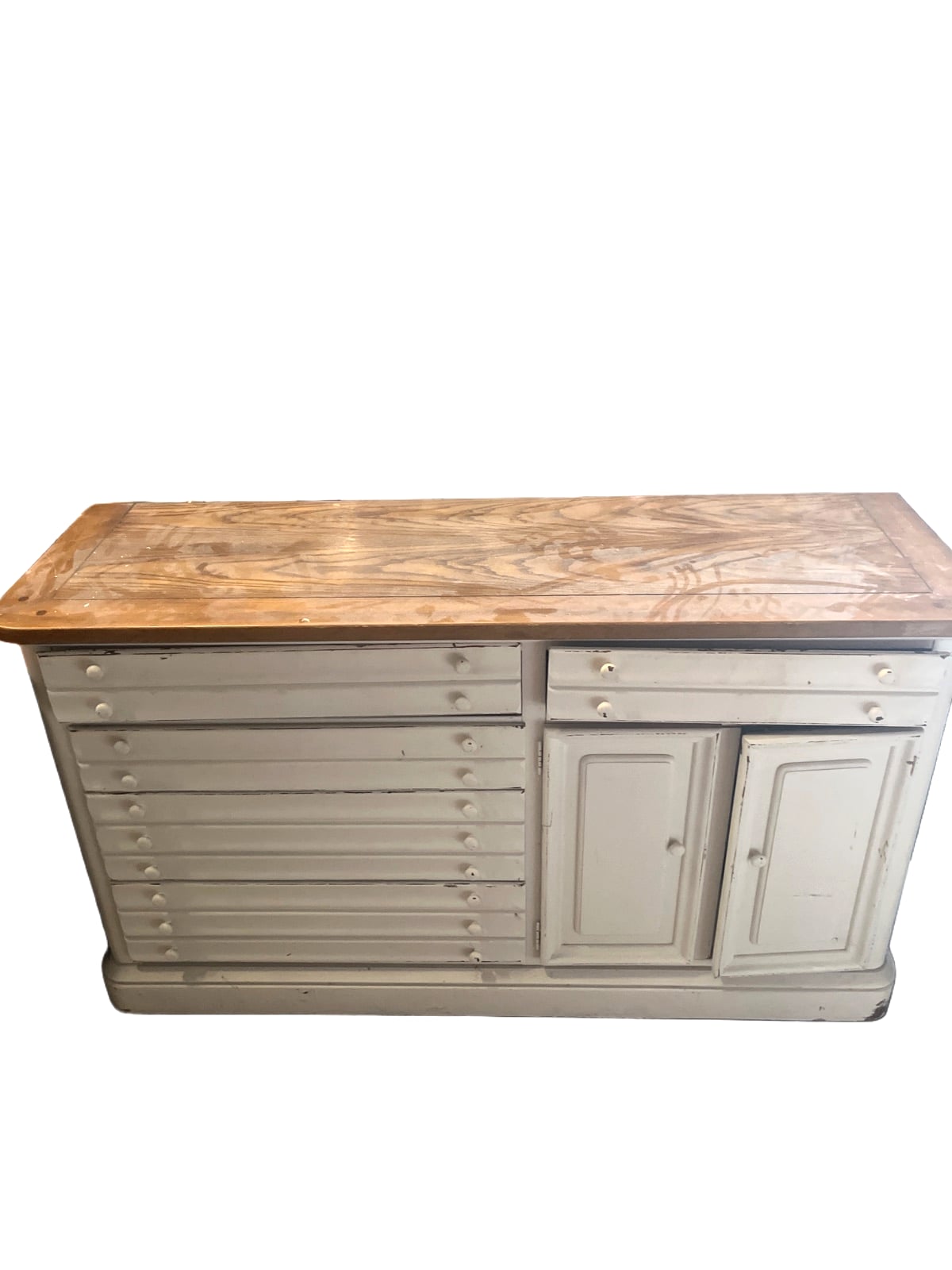 Vintage White Sideboard with Wooden Top